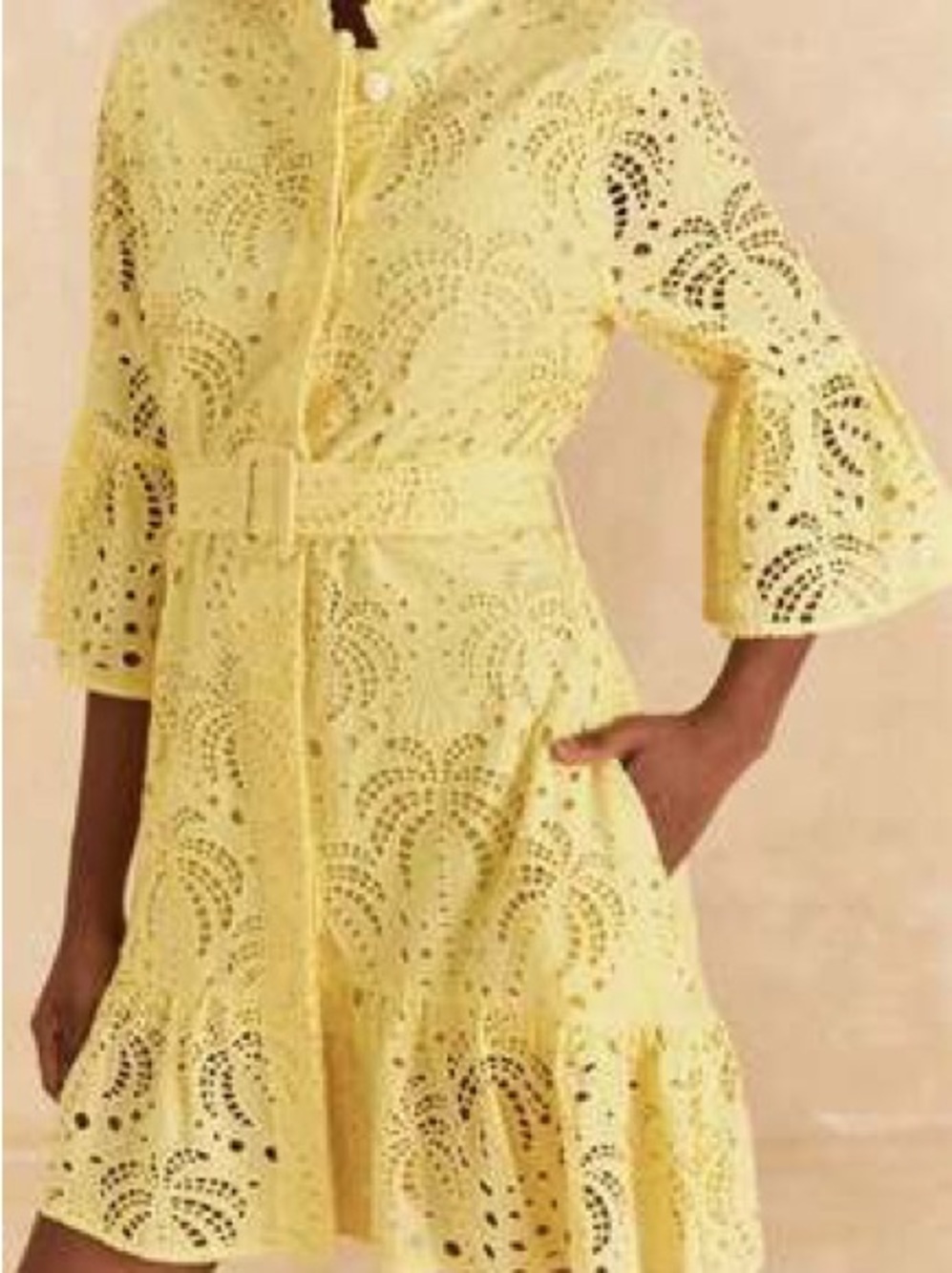FARM Rio Lemon Eyelet Embroidered Belted Mini Dress Size M
